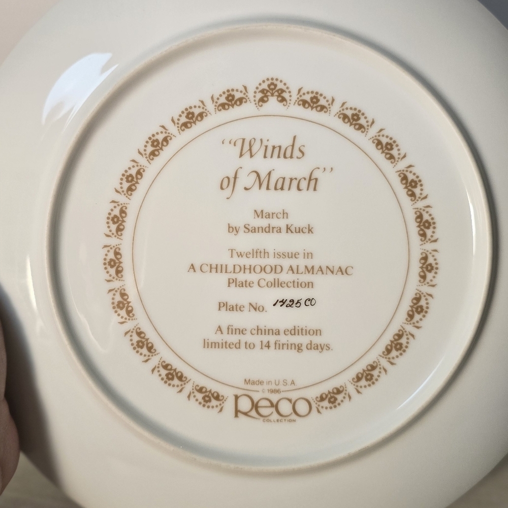 Vintage Sandra Kuck Plate Winds Of March Limited Edition 1986 Childhood Almanac - Picture 5 of 6
